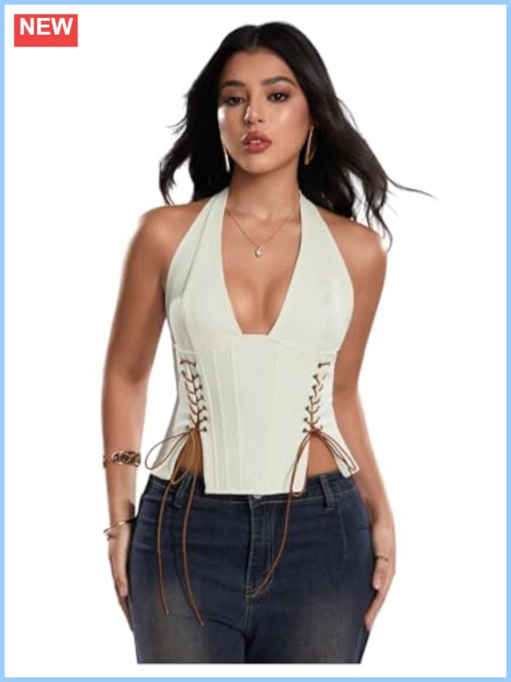 Corset Halter Lace Up Crop Top Sleeveless Cami for Music Festival